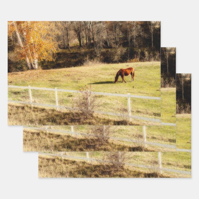 Horse Country Rustic Autumn Decoupage Wrapping Paper Sheet (Set)