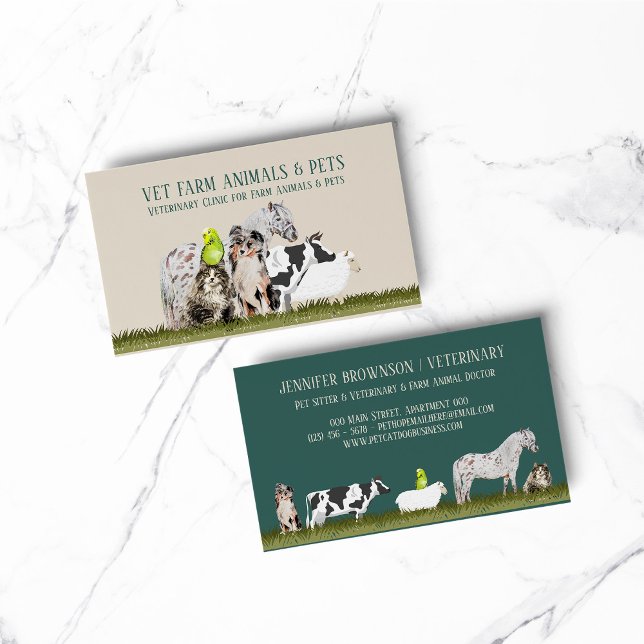 Horse Cow Sheep Dog Cat Bird Animal Home Pet Business Card (pet animal dog cat veterinary farm)