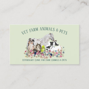 Horse Cow Sheep Dog Cat Bird Animal Pet Vet green Business Card