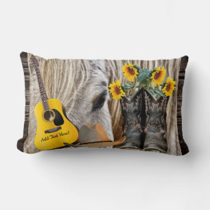 Horse Cowboy Boots Cowboy Hat Guitar Sunflowers Lumbar Cushion