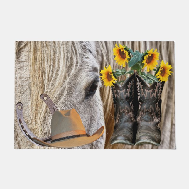 Horse Cowboy Boots Cowboy Hat Horseshoe Doormat (Front)