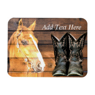 Horse Cowboy Boots Rustic Barn Board Magnet