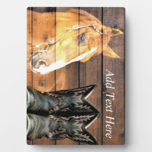 Horse Cowboy Boots Rustic Barn Board Plaque