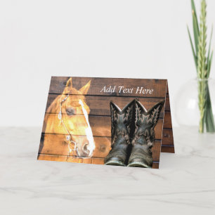 Horse Cowboy Boots Rustic Barn Board Thank You Card