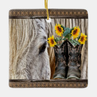 Horse Cowboy Boots Sunflowers Barn Board