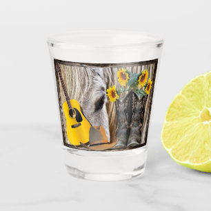 Horse Cowboy Boots Sunflowers Guitar Cowboy Hat Shot Glass