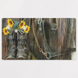 Horse Cowboy Boots Sunflowers Rustic Barn Board