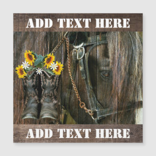 Horse Cowboy Boots Sunflowers Rustic Barn Board