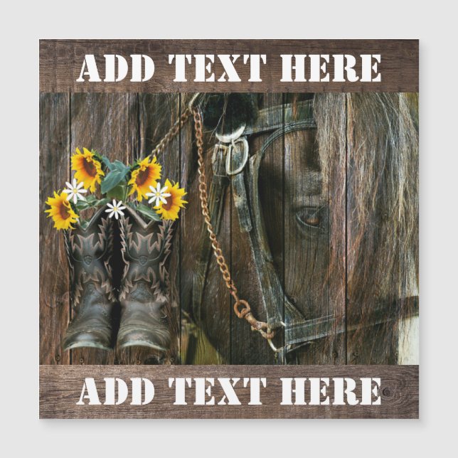 Horse Cowboy Boots Sunflowers Rustic Barn Board (Front)