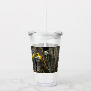 Horse Cowboy Boots Sunflowers Rustic Barn Board Acrylic Tumbler