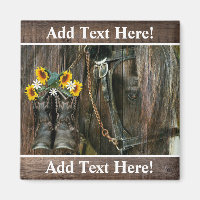 Horse Cowboy Boots Sunflowers Rustic Barn Board