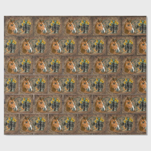 Horse Cowboy Boots Wagon Wheel Rustic Barn Wood Wrapping Paper
