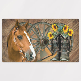 Horse Cowboy Boots Wagon Wheel Sunflowers Western