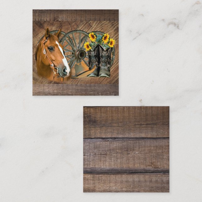 Horse Cowboy Boots Wagon Wheel Sunflowers Western Card (Front/Back)