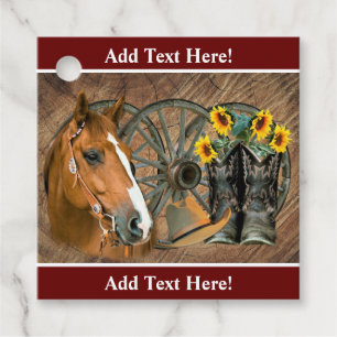 Horse Cowboy Boots Wagon Wheel Sunflowers Western Favour Tags