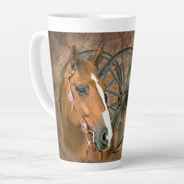 Horse Cowboy Boots Wagon Wheel Sunflowers Western Latte Mug (Left Angle)