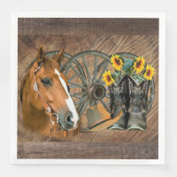 Horse Cowboy Boots Wagon Wheel Sunflowers Western