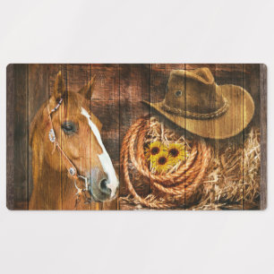Horse Cowboy Hat Lasso Sunflower Rustic Barn Board