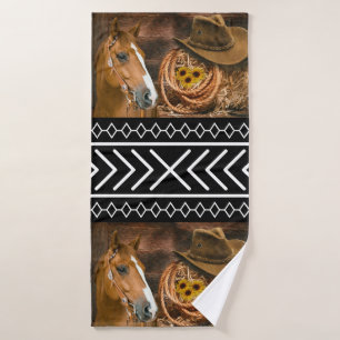 Horse Cowboy Hat Lasso Western Pattern  Bath Towel