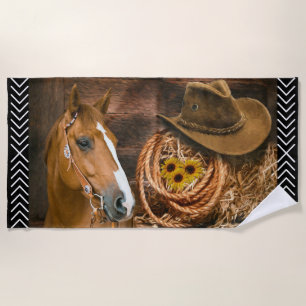 Horse Cowboy Hat Lasso Western Pattern Beach Towel