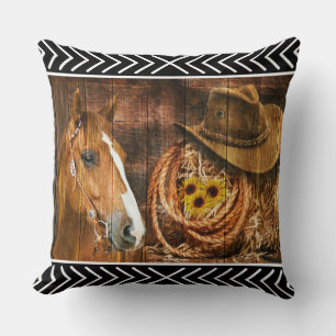 Horse Cowboy Hat Lasso Western Pattern Cushion