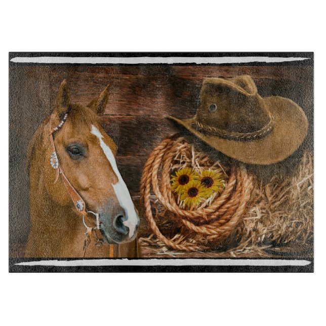 Horse Cowboy Hat Lasso Western Pattern  Cutting Board (Front)