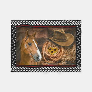 Horse Cowboy Hat Lasso Western Pattern Fleece Blanket