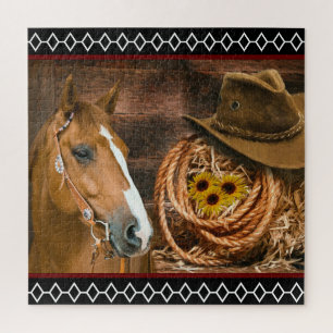 Horse Cowboy Hat Lasso Western Pattern Jigsaw Puzzle