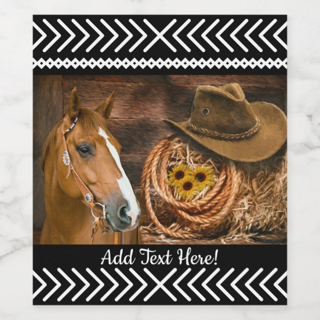 Horse Cowboy Hat Lasso Western Pattern  Wine Label (Single Label)