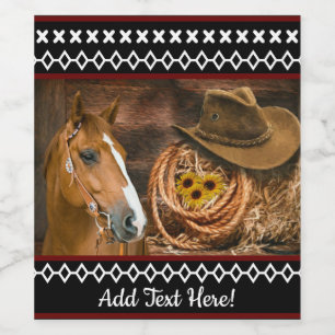 Horse Cowboy Hat Lasso Western Pattern Wine Label