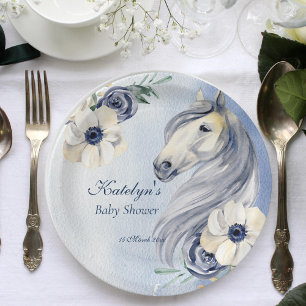 Horse cowgirl baby shower floral personalised paper plate