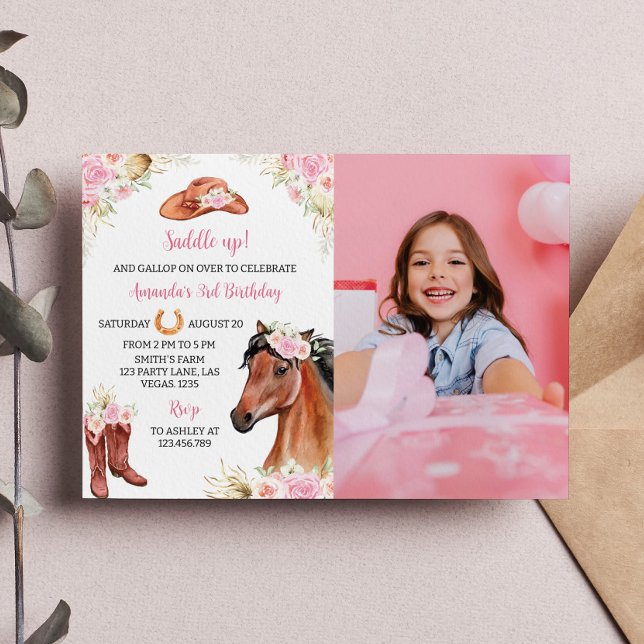 Horse Cowgirl Birthday Photo Invitation (Creator Uploaded)