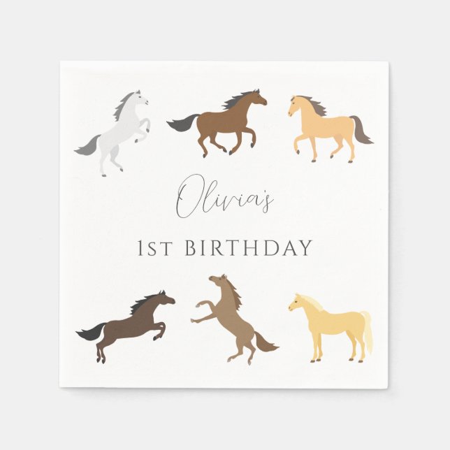 Horse Cowgirl Equestrian Elegant 1st Birthday Napkin (Front)