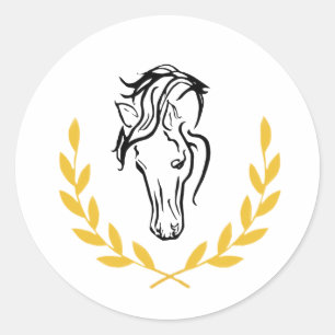 Horse Crest Wedding Seal-Equestrian Laurel Design Classic Round Sticker