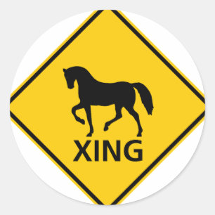Horse Crossing Highway Sign Classic Round Sticker