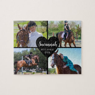 Horse Custom 4 Photos Collage Black  Jigsaw Puzzle