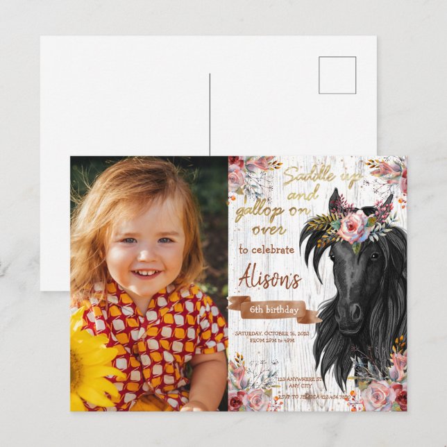 Horse cute pink Birthday Party  Postcard (Front/Back)