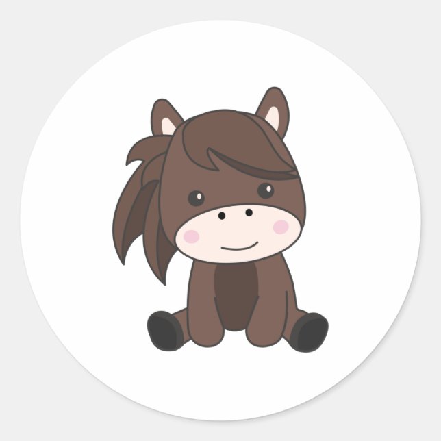 Horse Cute Pony Equine Rider For Children Classic Round Sticker (Front)