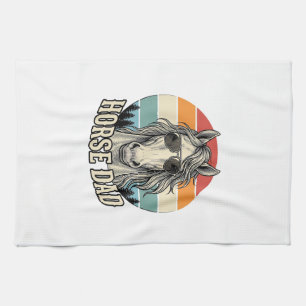 Horse Dad Vintage Sunset Engraving Vector Design_1 Tea Towel