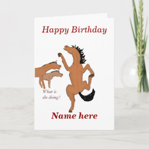 Horse Dancing birthday card, add name front. Card