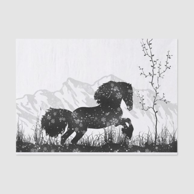 Horse Dashing Through the Snow Winter Mountain Tissue Paper (Front)