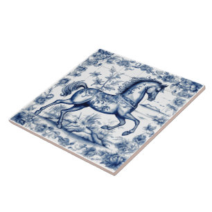 Horse Design on Rustic Blue Tiles