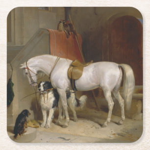 Horse dog Favourites painting art Landseer Propert Square Paper Coaster