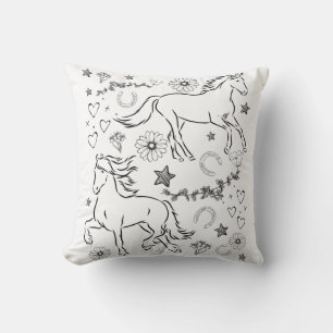 Horse Doodle Colour Me In  Cushion
