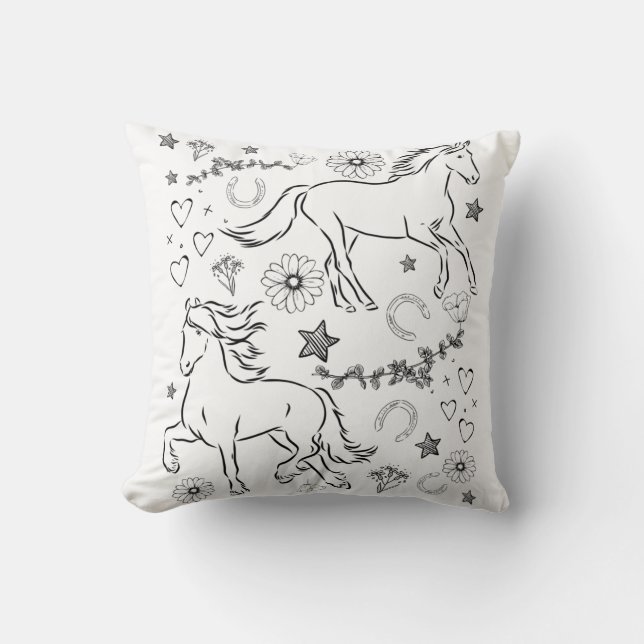 Horse Doodle Colour Me In  Cushion (Front)