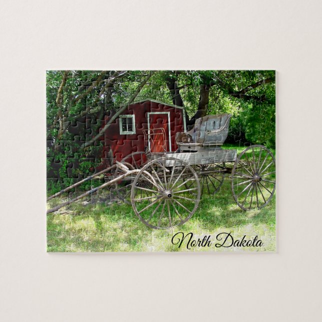 Horse Drawn Buggy and Red Shed Jigsaw Puzzle (Horizontal)
