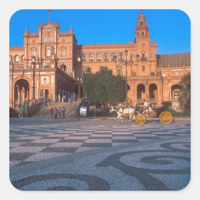 Horse drawn carriage in the Plaza de Espana in Square Sticker (Front)
