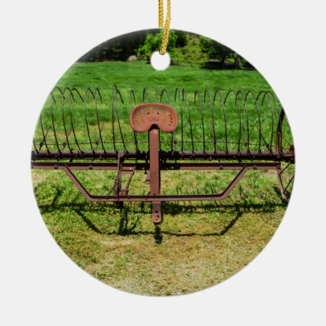 Horse Drawn Hay Rake Ceramic Tree Decoration (Front)