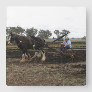 horse drawn plough clock