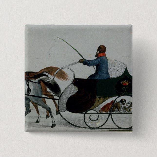 Horse Drawn Sleigh 15 Cm Square Badge (Front)